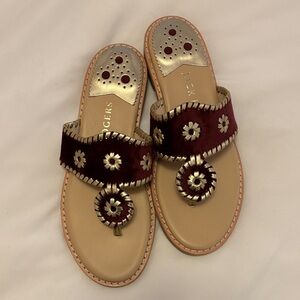 NWT Jack Rogers Maroon velvet and gold Sandals